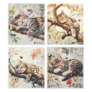 Yay Novelty 3715 Eco Friendly Swedish Dishcloth for Kitchen, Kitten - Pack of 12