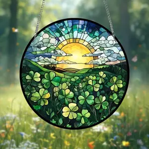 Shamrock Suncatcher, Stained Glass Style Clover Window Hanging
