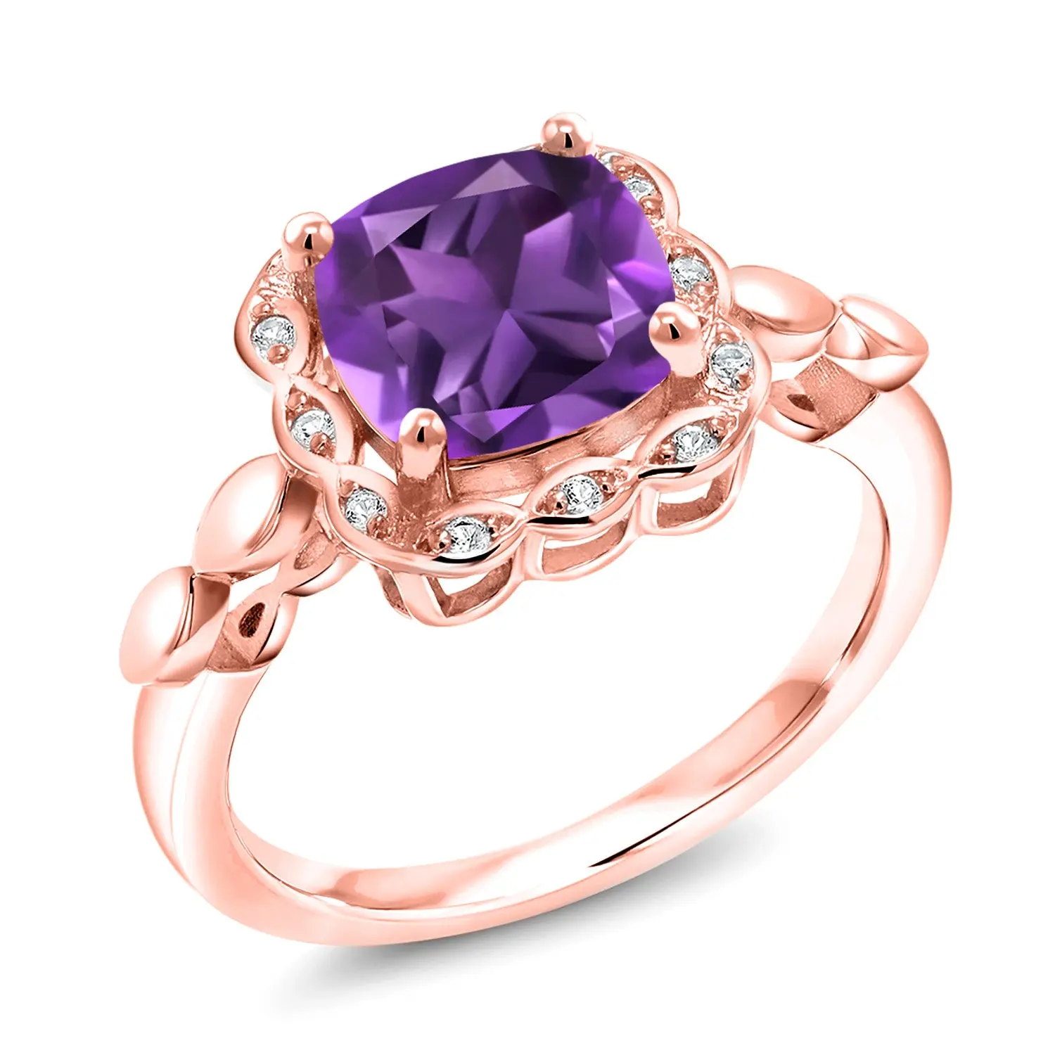 Gem Stone King Gemstone Birthstone and Created Sapphire Engagement Ring for Women | 18K Rose Gold Plated Silver | Cushion 8MM | Wedding Anniversary Promise Ring