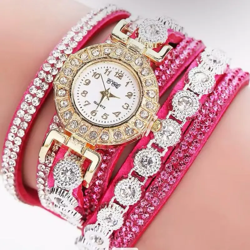 Luxury Crystal Rhinestone Wrap Bracelet Watch | Multi-Layer Leather Quartz Watch for Women⁠