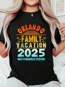 2025 Orlando Family Vacation Matching Group Beach T-Shirt Print T-Shirt Casual Crew Neck Short Sleeve Comfort Tee Top For Spring & Summer Women's Clothing