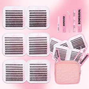 Eyelash Cluster Kit, Dense Long Curl Lashes DIY Extension Set, Multiple Lengths, Includes Bond&Seal&Remove&Makeup Bag