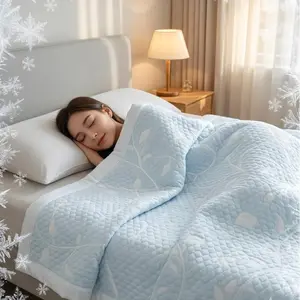 Cooling Comforter Queen Size, Cooling Blankets for Hot Sleepers and Night Sweats, Blue Summer Comforter for Queen Size Bed, Breathable Soft Lightweight Silk Smooth
