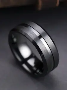 Men's Black Titanium Steel Ring, Matte Polish Design, Modern Minimalist Wedding Ring, Durable Fashion Jewelry Gift for Boyfriend, Husband, Anniversary