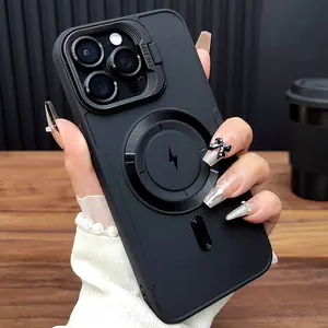 Soft Wireless Charging Kickstand Stand Magsafe Phone Case For iPhone 11 12 13 14 15 16 Pro Max Plus Magnetic Bumper Cases Cover