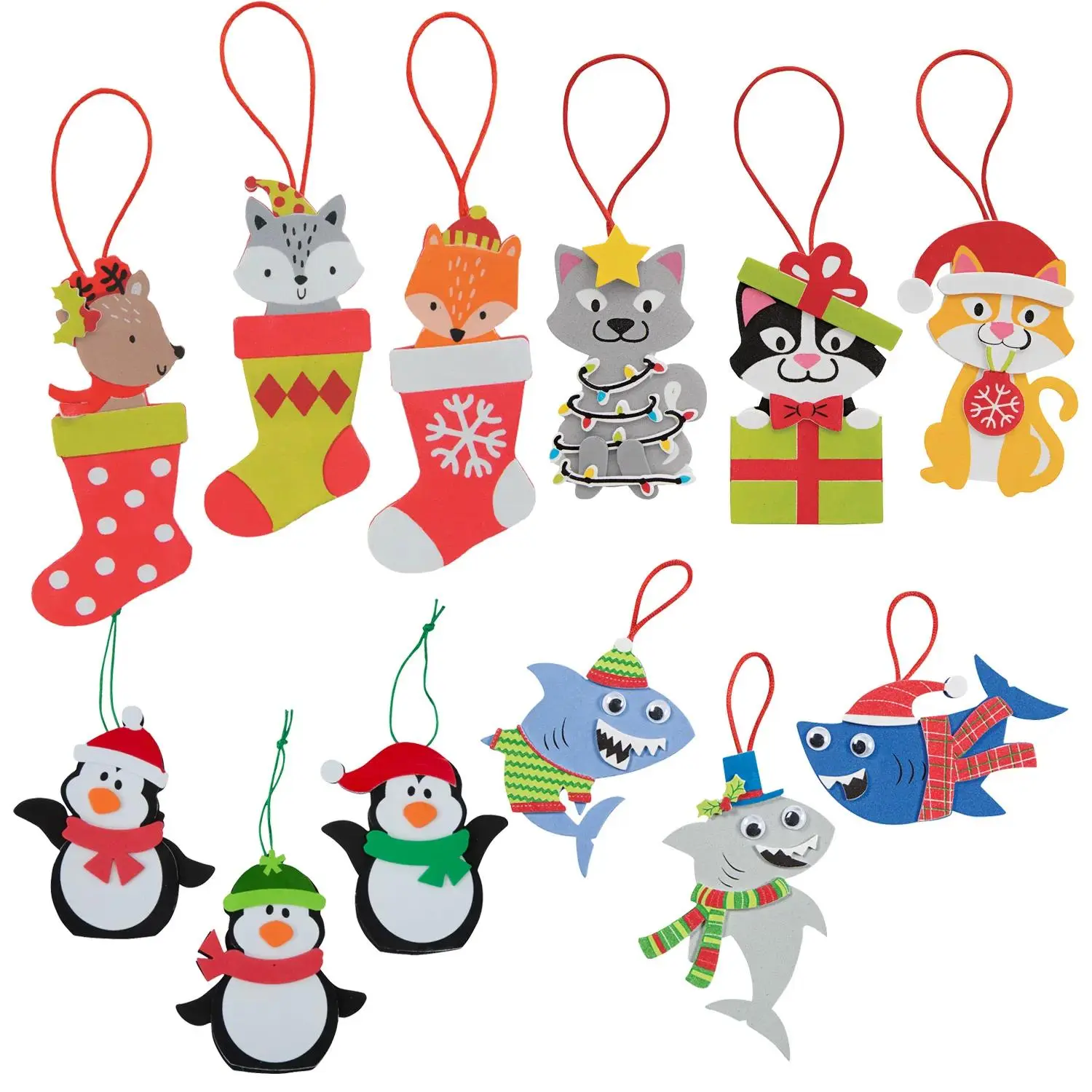 Bulk Animal Christmas Ornament Craft Kit Assortment - Makes 48