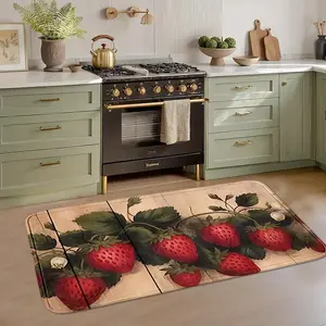 Luxury Strawberry Kitchen Mat, Durable & Soft Flannel, Ideal for Kitchen/bathroom/dining Area, Adds Warmth & Comfort, Machine-Made Carpet, Kitchen Runner Rug, Kitchen Floor Mat