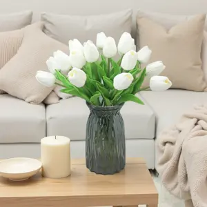 20pcs Artificial Tulips White Bouquet for Home Decor Wedding Arrangement Plants Party Fall Home Decorative Flowers Polyurethane PU 13.38" High