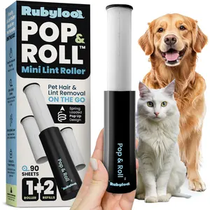 Rubyloo Mini Lint Roller for Pet Hair with 2 Refills – Travel Size Pet Hair Roller with Retractable Cover