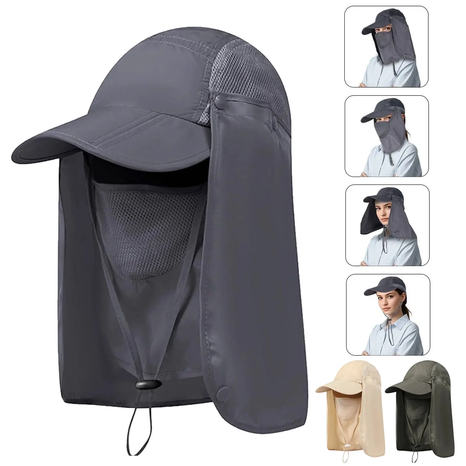 HOMEYA Foldable Synthetics Nylon Fishing Hat with Mesh Vent Airflow, UPF 50+ Wide Brim, Sun Flap, Neck Cover, Face Mask, Adjustable Lightweight Cap for Men Hiking, Outdoor Work