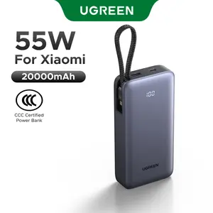 UGREEN 55W Power Bank 20000mAh, Portable Travel Charger Built-in USB C Cable, Fast Charging Battery Pack for iPhone 17/16/15/14/13, iPad, Samsung Galaxy, Google Pixel, Android and More（55W for Xiaomi） （1*USB-A+1*USB-C+1*USB-C Cable） summerwins
