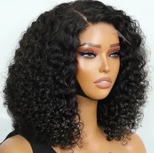 4x4 DEEP CURLY-WIG- 180 density Deep Wave Curly Lace Front Human Hair Bob Wigs Side Part Lace Wig Pre Plucked