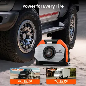 ETENWOLF VORTEX S6 Tire Inflator Portable Air Compressor for Heavy-duty Vehicles, Cordless Air Pump for Car & Inflatables with 19200mAh Battery, 100% Duty Cycle & Dual Cylinder Bike Pump Automotive Maintenance Tools