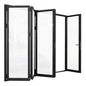 120 in. x 80 in. Matte Black Right to Left Out-Swing Thermal Break Aluminum Folding Patio Door with Locks