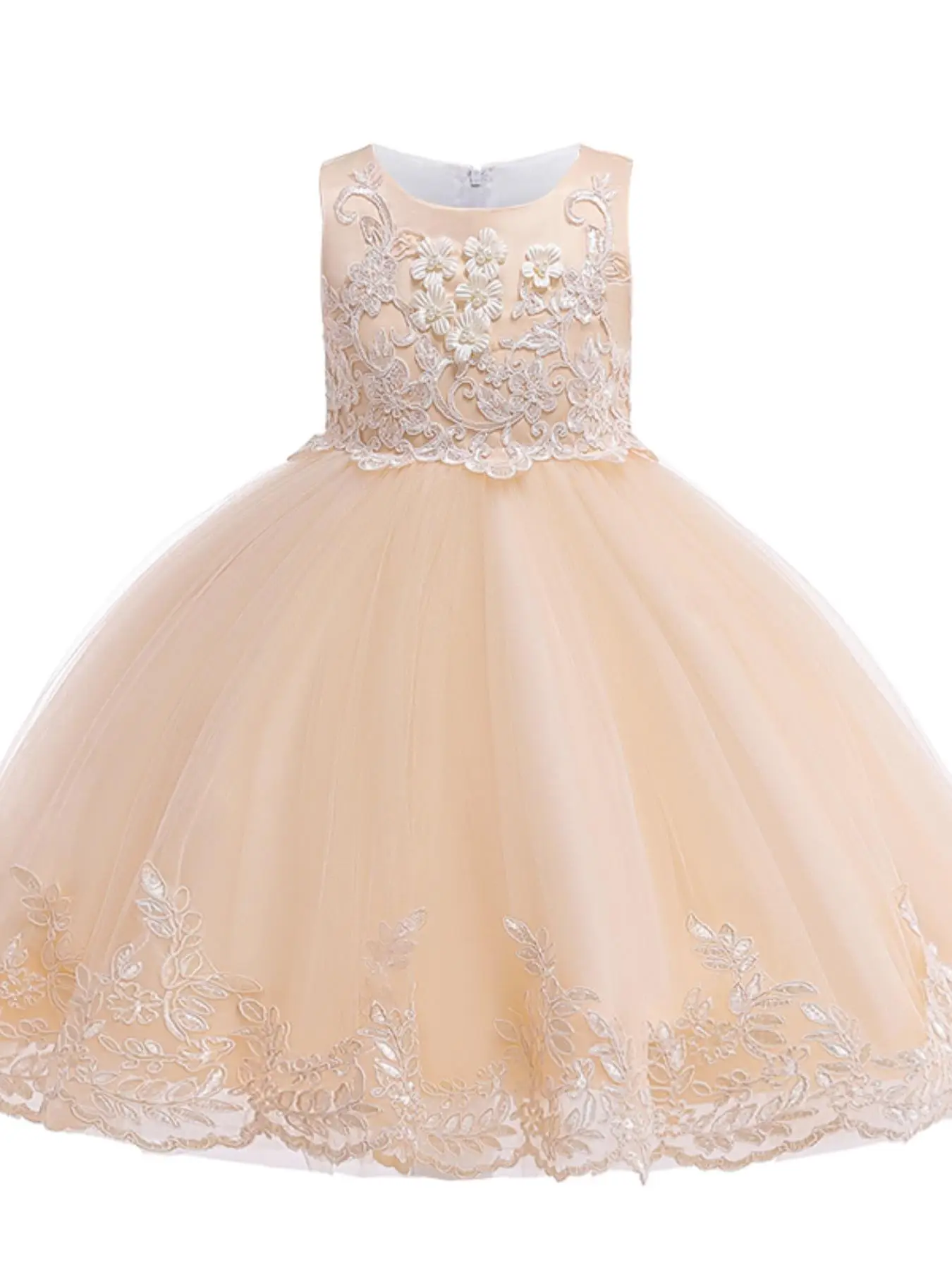 Girl's Floral Embroidery Tulle Princess Dress, Elegant Sleeveless A Line Dress for Party Performance Wedding Guest, Kids Clothes for All Seasons