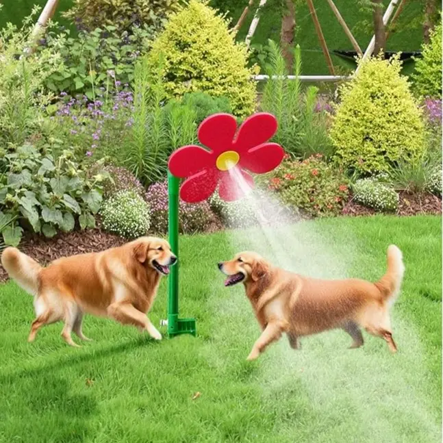 Dog Crazy Daisy  Water Toy - 360° Auto-Crazy Dancing Flower  Water Sprinkler, Quick Hose Attachment, Water Spinner for Summer Cooling Fun with Pets