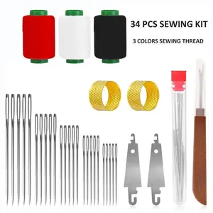 34Pcs Big Eye Steel Needles & Thread Set, Hand Repair Tools Portable DIY Hand Made Craft Set Sewing Working Kit for Beginners, Professional DIY Lovers, Gift for Mom, Grandma, Adults
