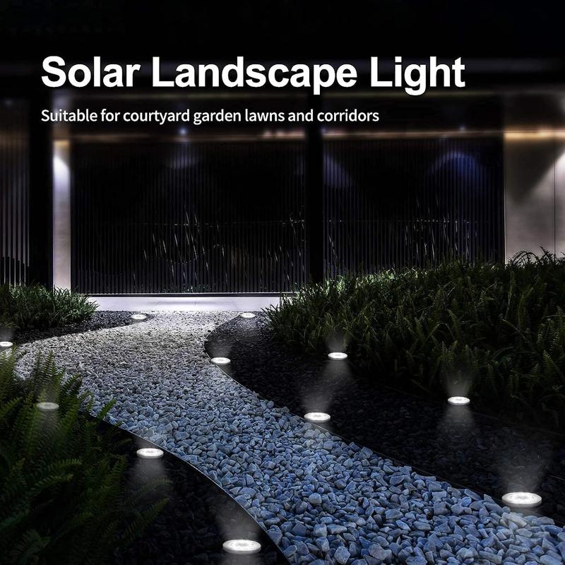 4/8/12/24Pcs Solar Ground Light, 8-LED Solar Powered Lawn Lights, Outdoor Waterproof LED Pathway Light, In-Ground Lights for Yard, Lawn, Driveway, White/Warm