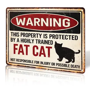Aluminium Warning Sign Cat House Metal Wall Plaque, 8x12 in, Durable High-Quality Cat Lover Gift, Easy Install with Pre-Drilled Holes for Mounting/Hanging, Ideal Mother's Day Home Decor