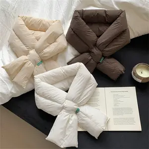 Vintage Style Women's Winter Thickened Down Scarf, 1 Piece, 100% Polyester Fiber, Elastic, Breathable, Hand Wash, Woven, Decorative, Warm and Insulating, No Feathers