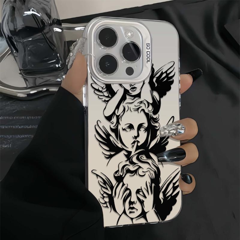 Unique Three Wise Angels Patterns Phone Case Featuring The Iconic See No Evil Hear No Evil Speak No Evil Angel Motif Merging Classic Baroque Art With Mysterious Spiritual Vibe For iPhone 17.16.15.14.13.12.11.X.XS.XSMAX.XR.8.7