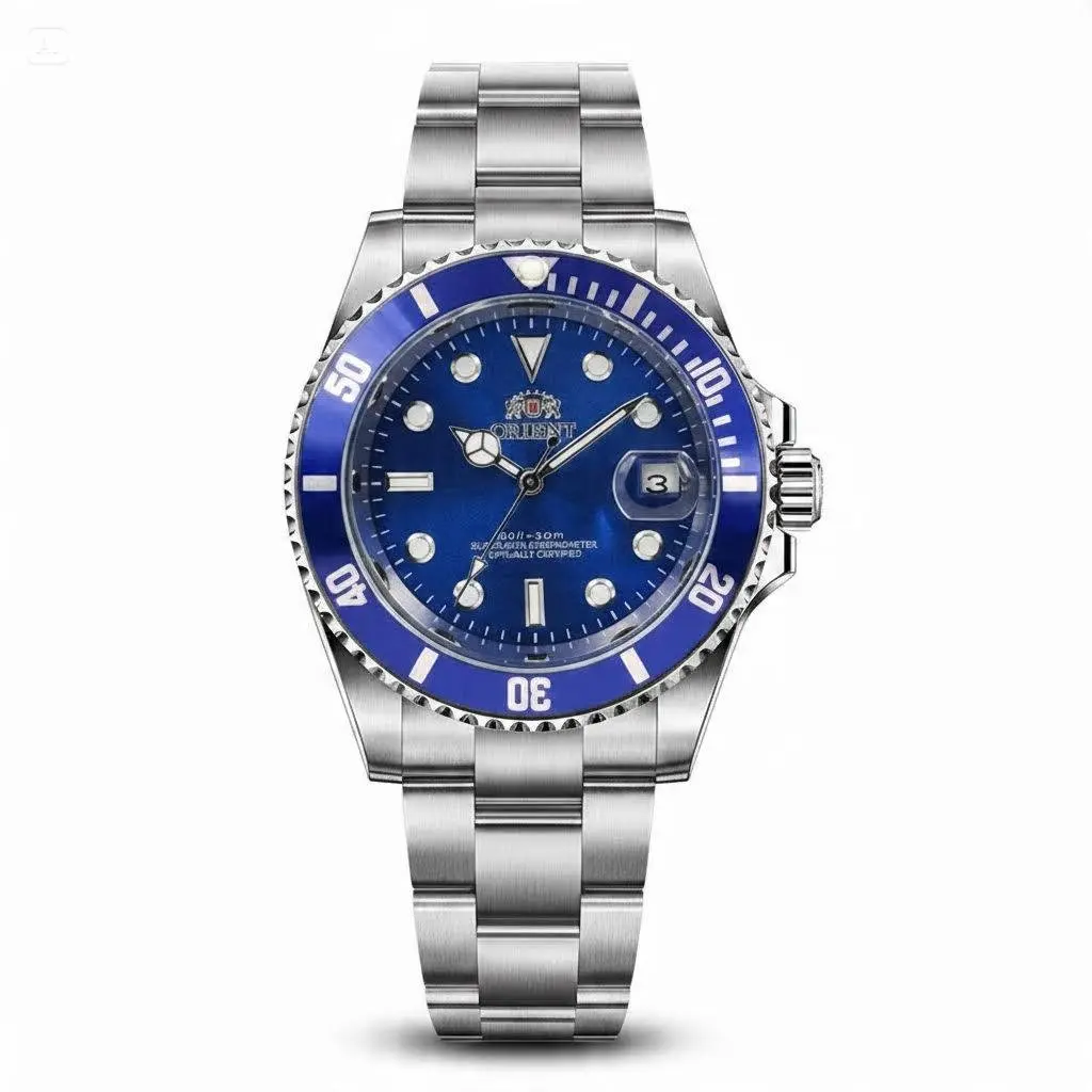 Orient Submariner Style Men Automatic Watch 100M Water Resistant Rotating Bezel Date Window Luminous Markers Stainless Steel Bracelet Sports Diving Wrist Watch Men Gift