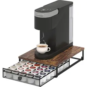 Coffee Pod Holder Counter Coffee Vertuo Capsules Storage Organizer with Sliding Drawer Compatible For 35 K-Cup Pods No Assembly Needed Rustic Brown