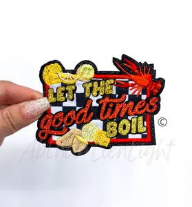 Let the Good times Boil Crawfish Mardi Gras Embroidery Patch