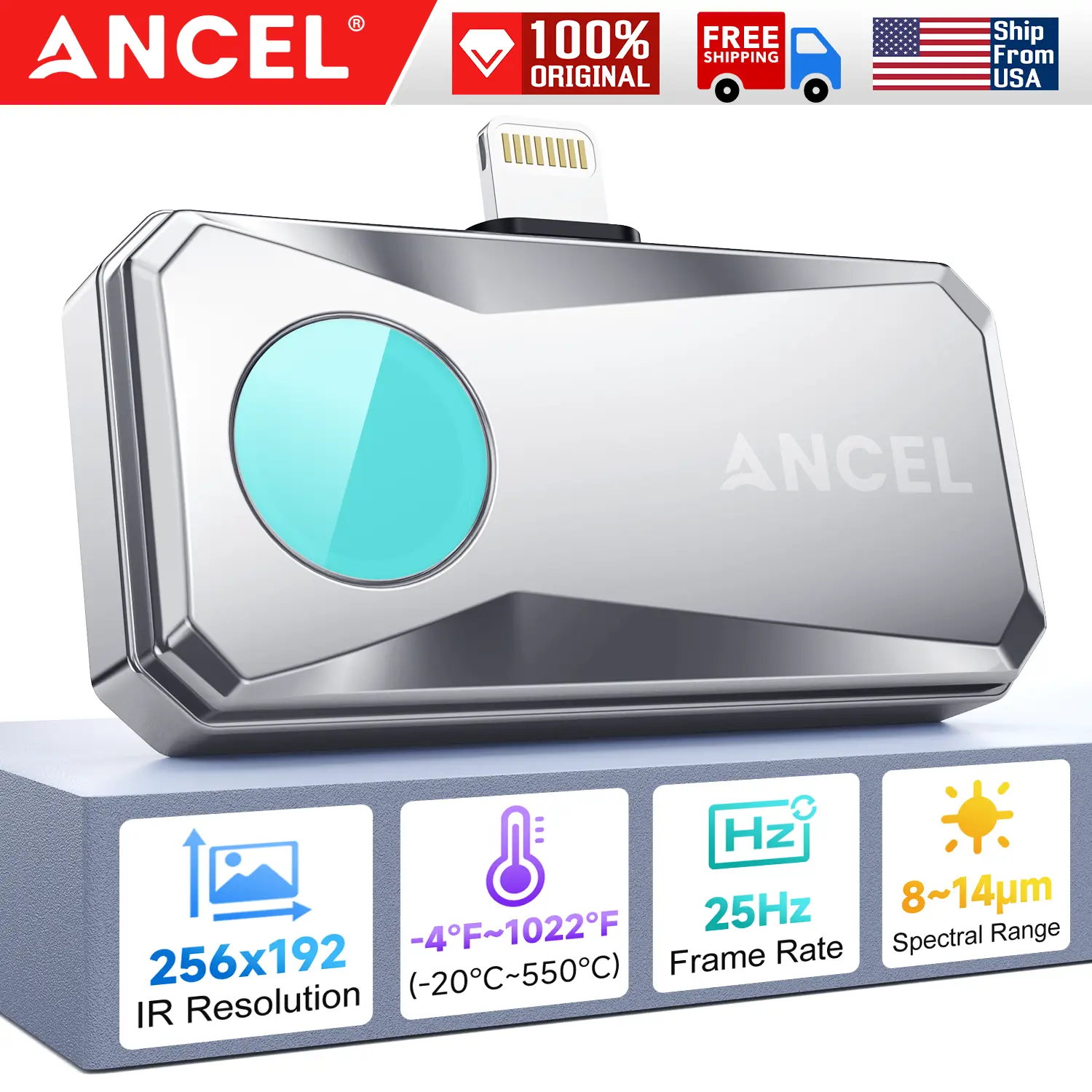 ANCEL IR101 Thermal Camera, 256x192 IR Resolution, 25Hz Frame Rate, Portable Automotive & Home Electrical Inspection Tool with Thermometer Clamps & Tool Box, Android/iOS-Compatible