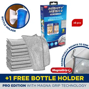 Mighty Mesh™ Pro 8 Pack Multipurpose Steel Mesh Wire Dishcloths | Non-Scratch Reusable Double-Layer Dishwashing Cloths, Kitchen Scrubber Rags & Cleaning Pads for Dishes, Pots, Pans, Cookware, Glassware & Utensils – Durable Steel Wool Alternative