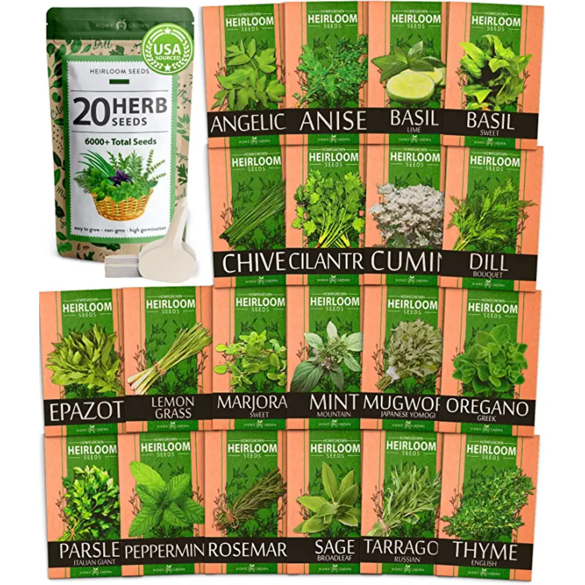 Culinary Herb Seed Vault - 20-Variety Heirloom Home Planting Seeds, Indoor Gardening Supplies for Home Improvement, Heirloom Seeds