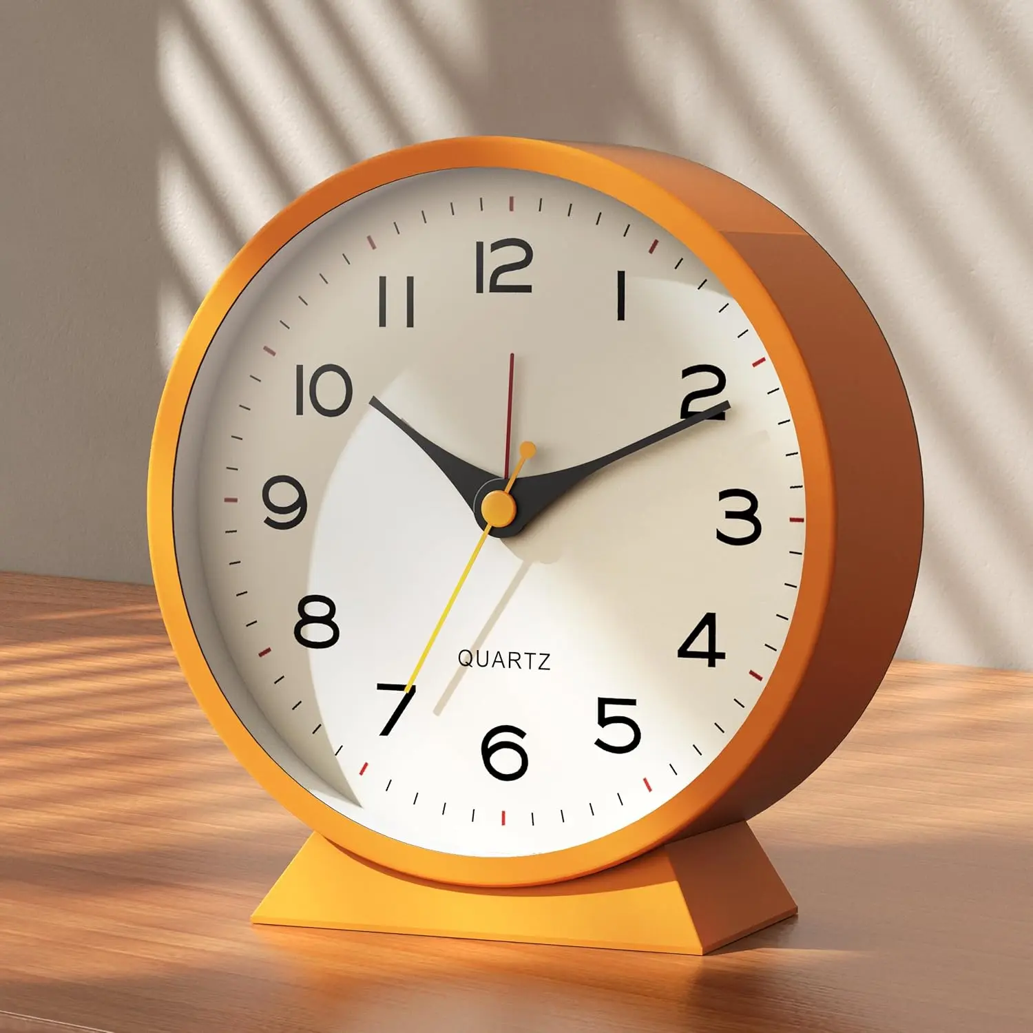 (R) 4.5" Analog  Clock,Small Retro Desk Clock  Operated,Slient Metal Table Clock with Light for Living Room Decor,Bedroom,Bedside,Shelf (Orange-Yellow)