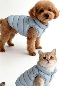Blue Pet Padded Vest Dog & Cat Jacket with Zipper Cozy Cotton Coat, Fulfilled by TikTok, for Small Dogs Cats Soft Lightweight Warmth Sporty Design
