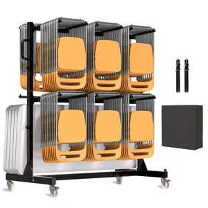 Homgava Folding Chair Rack for 84 Chairs or 12 Tables, Heavy-Duty Chair Cart with 1000 LBS Capacity, Dual-Layer Chair Racks with Wheels and Holders, Includes Weatherproof Cover and Elastic Cords