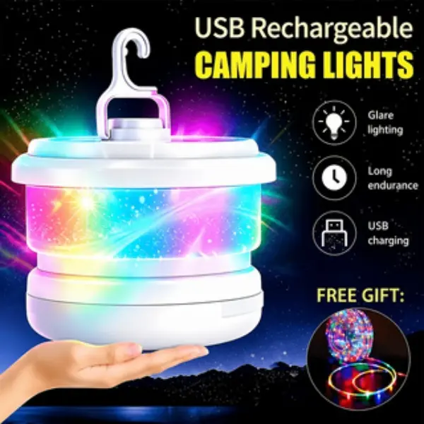 20 Light Modes Solar Outdoor Camping Light with Retractable String Lights Easy Storage Camping Lamp Super Bright with Hook USB Rechargeable Portable Camping Lights for Tent Patio Backyard Party Holiday Decor Father's Day Gifts Easter Gifts