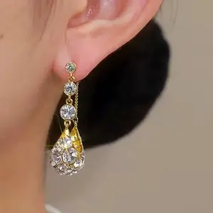 Zircon Cradle Tassel Earrings 14K Gold Plated Chic Fashion Jewelry Heavy Design, Statement Earrings Retro Inspired for Women DZEH2083