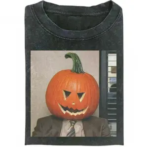 Dwight Pumpkin Head T-Shirt, Funny The Office Halloween Graphic Tee, Vintage Comedy TV Show Fan Shirt, Retro Costume Party Top, Gift for Men, Gift for Women, Crew Neck T-shirt, Trending T-shirt Printed Sweatshirts