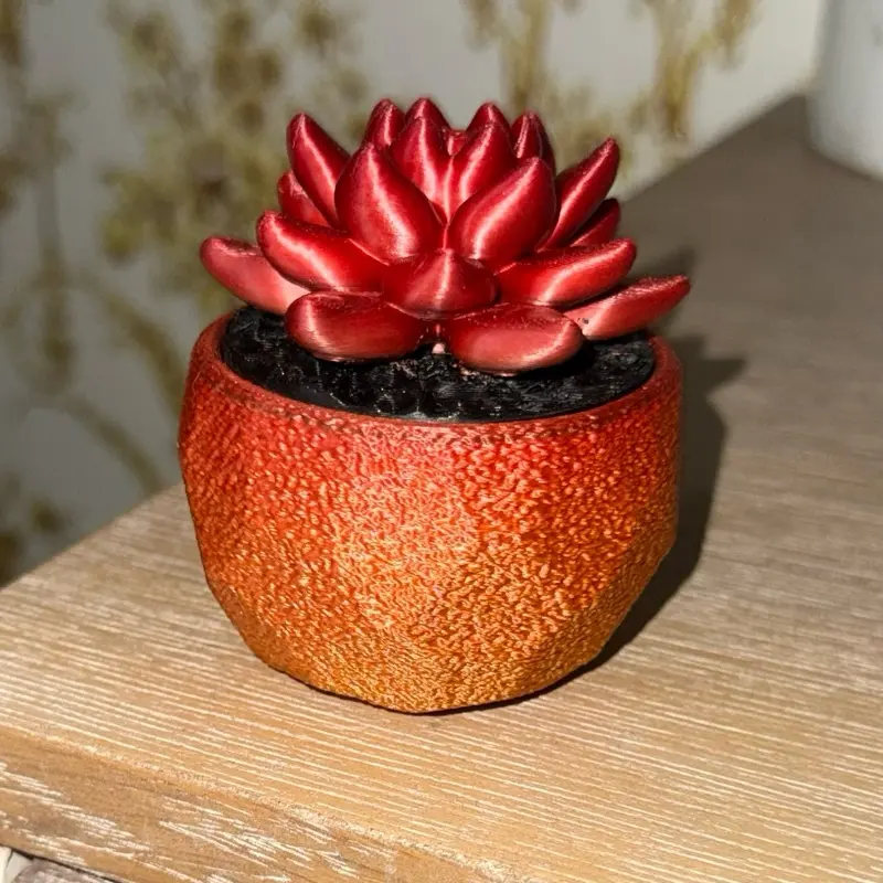 Mini Red Succulent in Orange Textured Pot Decorative Plant for Home Décor