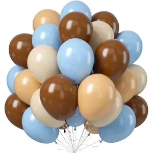 Blue and Brown Balloons, 60 PCS Pastel Macaron Blue White Sand Nude Brown Latex Balloons Set, Light Baby Blue Cream Beige Apricot Coffee Party Balloon for Teddy Bear Birthday Baby Shower Decorations