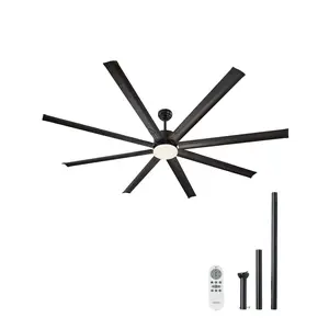 VEVOR 84 Inch Ceiling Fan with Light, 6-Speed Remote Control, Dimmable 3-Color Temperature, Reversible DC Motor, Modern Low Profile Flush Mount Fan for Bedroom, Living Room, Indoor/Outdoor Use, BlackSummervibes