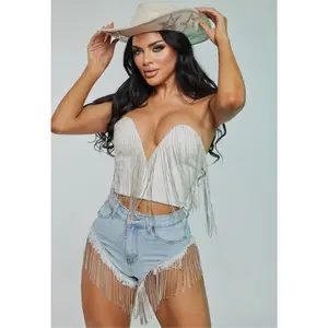 Rhinestone V-Neckline Crop Top