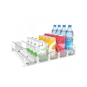 3/4/5 Set Beverage Storage Solution - Easy Glide Pusher & Propeller System, Double-Layer Partition & Secure Positioning Buckle For Fridge - Ideal For Soda Cans & Bottles, Kitchen & Desk Organization