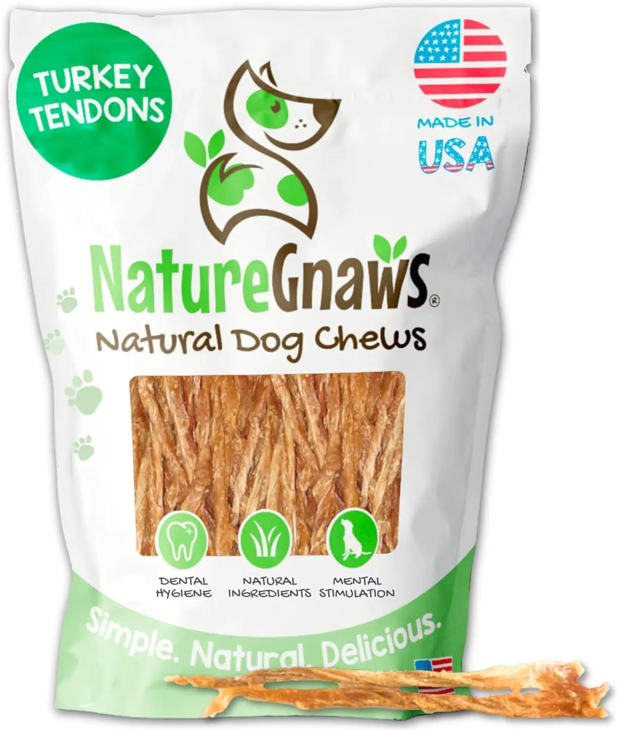Turkey Tendons for Dogs (4oz) - Delicious Grain Free Reward Snack for Small, Medium & Large Breeds - Premium Natural Dog Chew