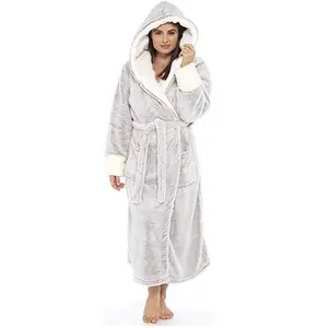 Women's Soft Fluffy Hooded Fleece Robe - Long Warm Bathrobe & Loungewear (Sizes S-5XL)