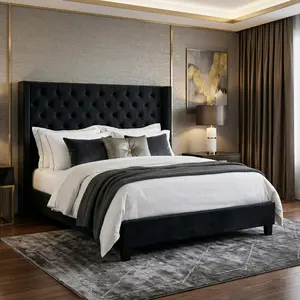 Serafina Platform Bed with Wingback Tufted Headboard & Diamond Stitching By FOA