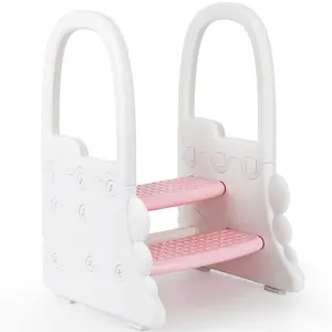 Non-Slip Handles & Sturdy Design 2 Step Toddler Step Stool - Plastic Kids Stool for Bathroom Basin, Kitchen Counter & Potty Training - Grey and White