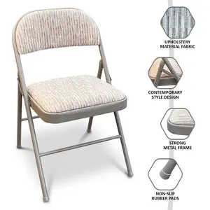 Deluxe Fabric Padded with Heavy Duty Steel Metal Frame Folding Back Rest Chair for Home Garden Office Computer Desk