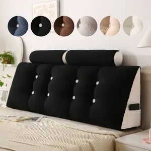 Wedge Headboard with 2 Neck Pillows Teddy Velvet Bed Triangular Headboard Cushion Wedge Headboard with 2 Neck Pillows Teddy Velvet Bed Triangular Headboard Cushion