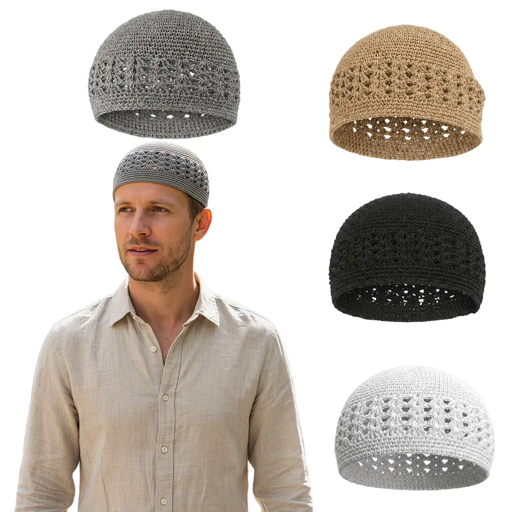 4PCS Hat For Men Muslim Knit Cap Crochet Beanie Skull Beanie African Hat For Men Women
