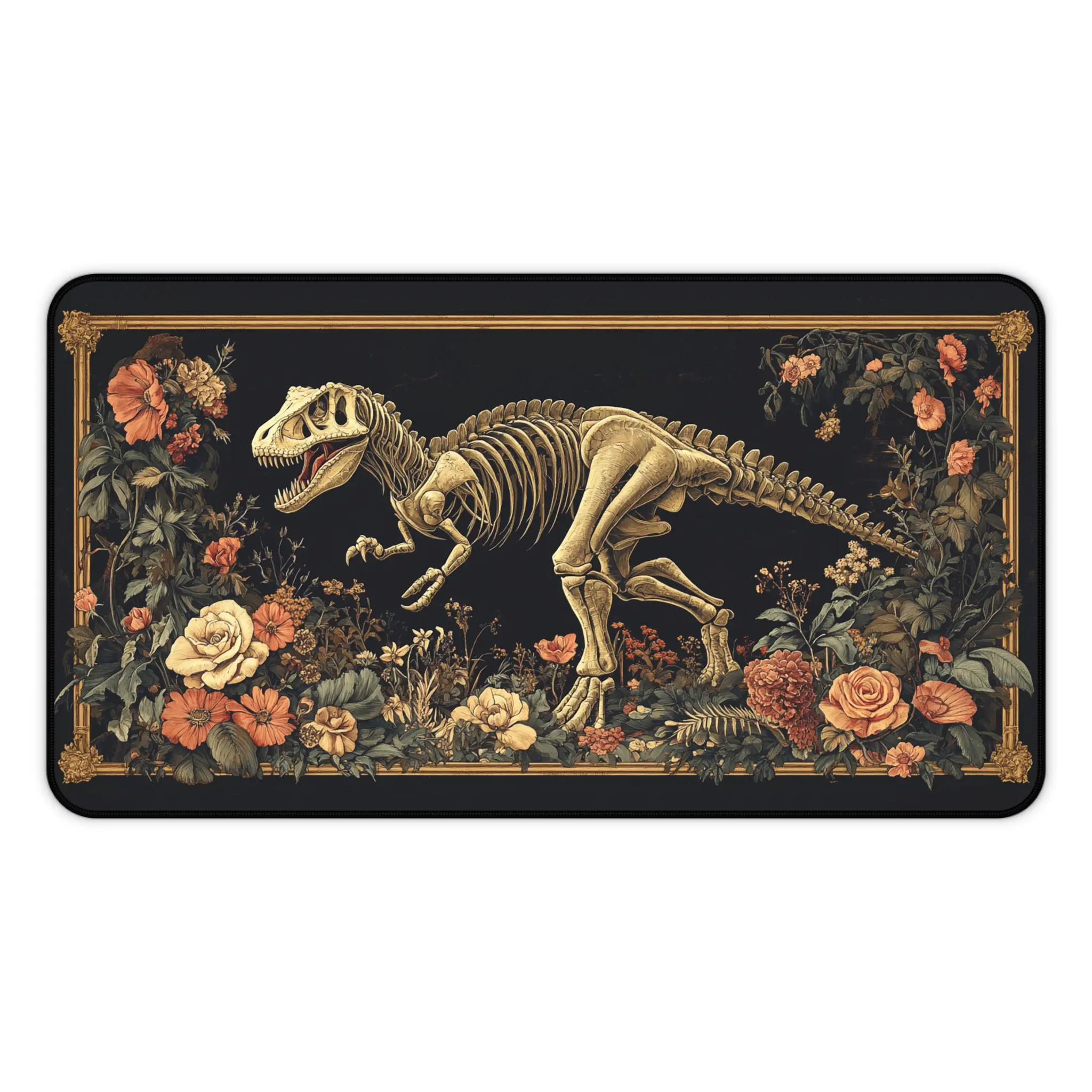 Vintage Dinosaur Skeleton Desk Mat | Large Gaming Mousepad, Aesthetic T-Rex Desk Pad, Prehistoric Fossil Art, Cottagecore Office Decor, XL Mouse Mat for Gamers, Non-Slip Extended Mousepad, Cool Desk Setup, Gift for Paleontology & Jurassic Era Lovers
